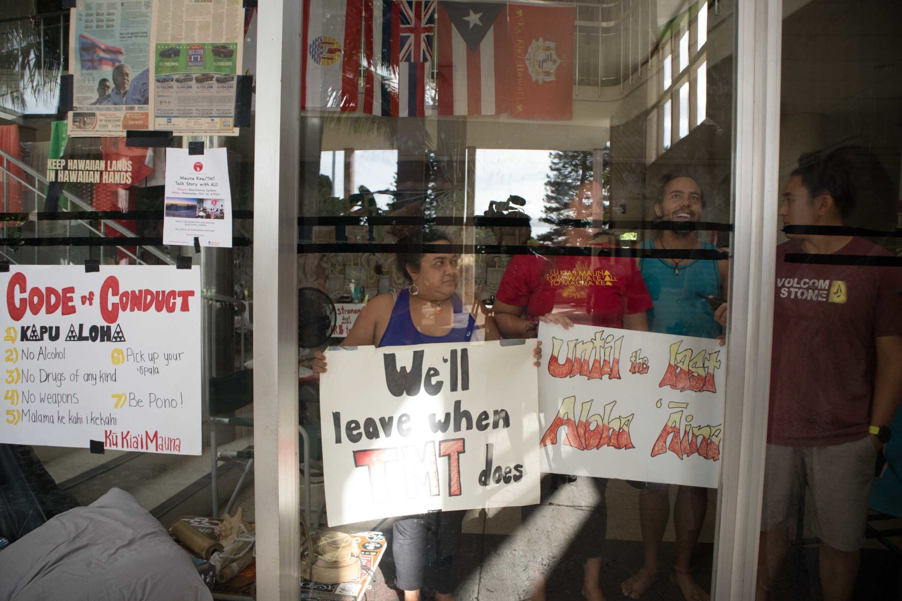 Maunakea kia'i locked inside of Bachman Hall